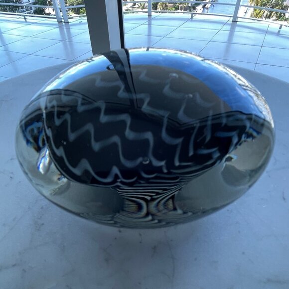 Rollin Karg Signed Black Swirl Paperweight - Picture 1 of 4